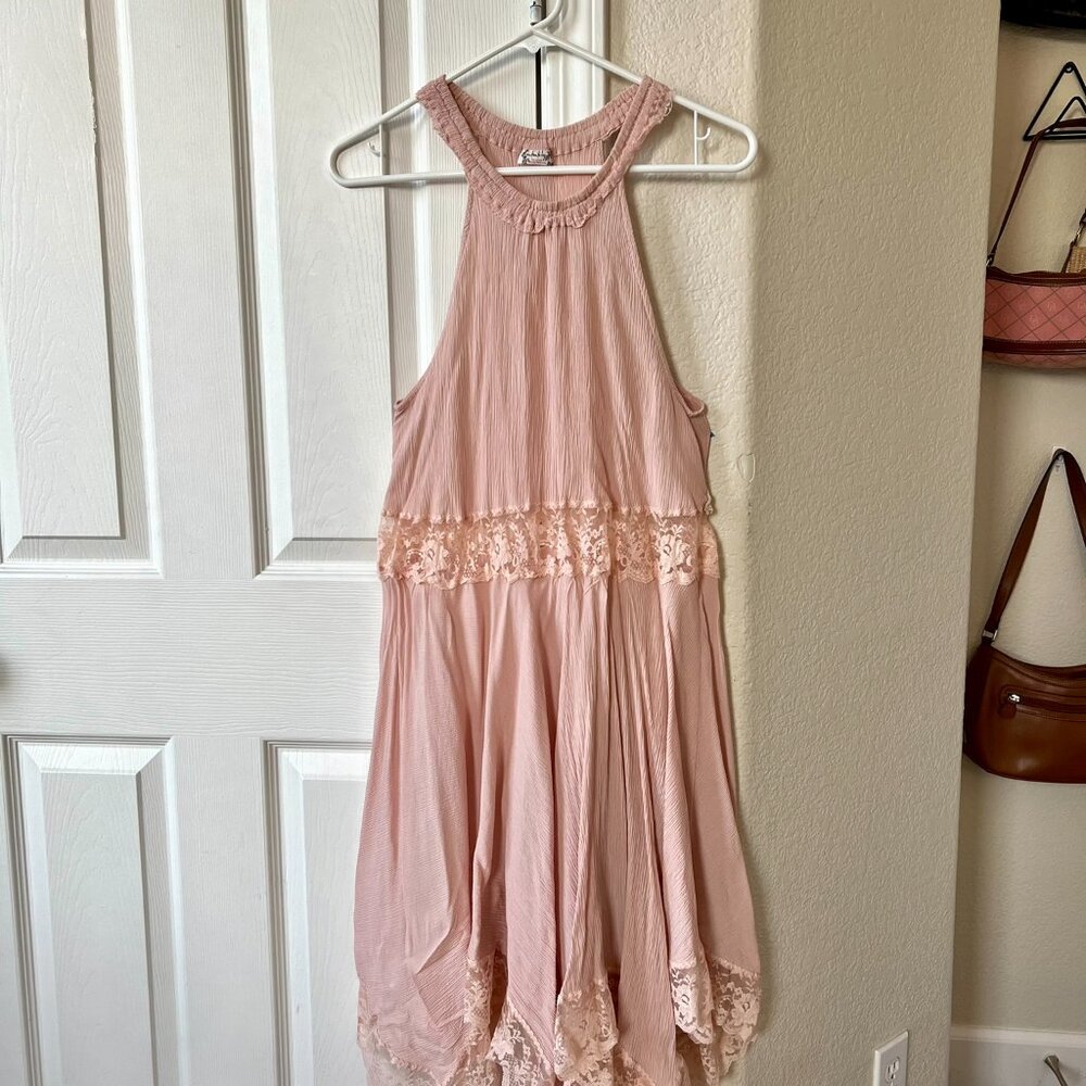 Free People Light Pink Lace Mid length Dress